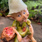 Pixie Sitting with a Bag of Apples and his Little Frog Friend
