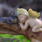 Baby Fairy Asleep on a Leaf with a little Kitten