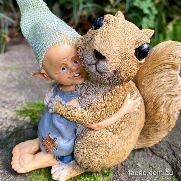 Pixie Boy giving a Cuddle to his Squirrel Friend – Faerie Store