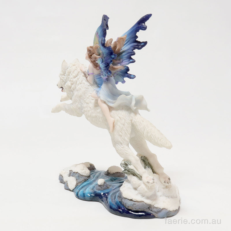 Fairy Riding on Leaping Wolf Figurine by Veronese Design