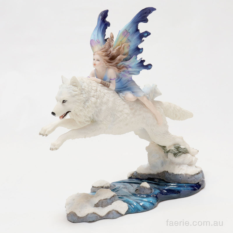 Fairy Riding on Leaping Wolf Figurine by Veronese Design