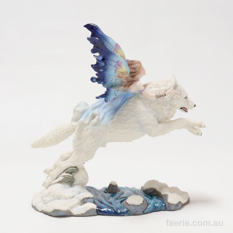 Fairy Riding on Leaping Wolf Figurine by Veronese Design