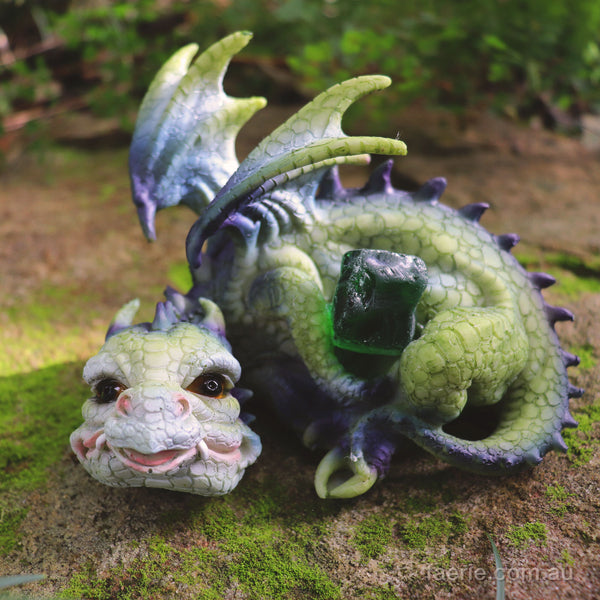 Dragon holding a Opaque Green Rock 12cm