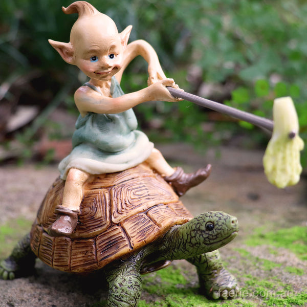 Pixie Girl Riding on a Turtle Friend