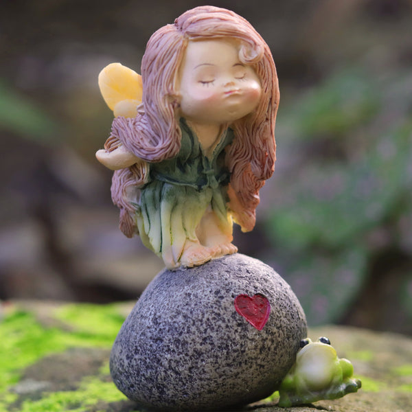 Fairy and Frog Friend on Rock with Heart