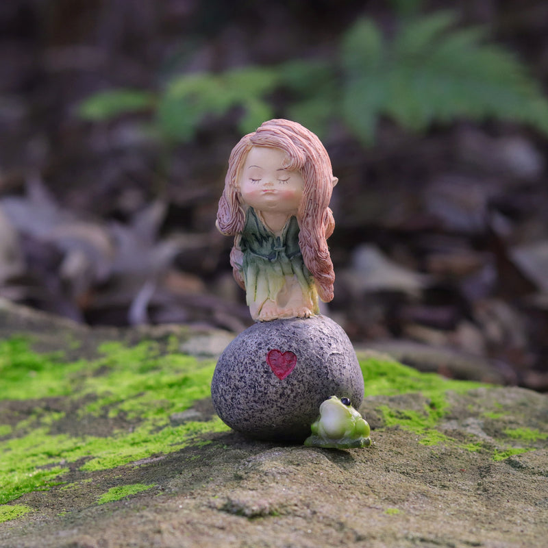 Fairy and Frog Friend on Rock with Heart