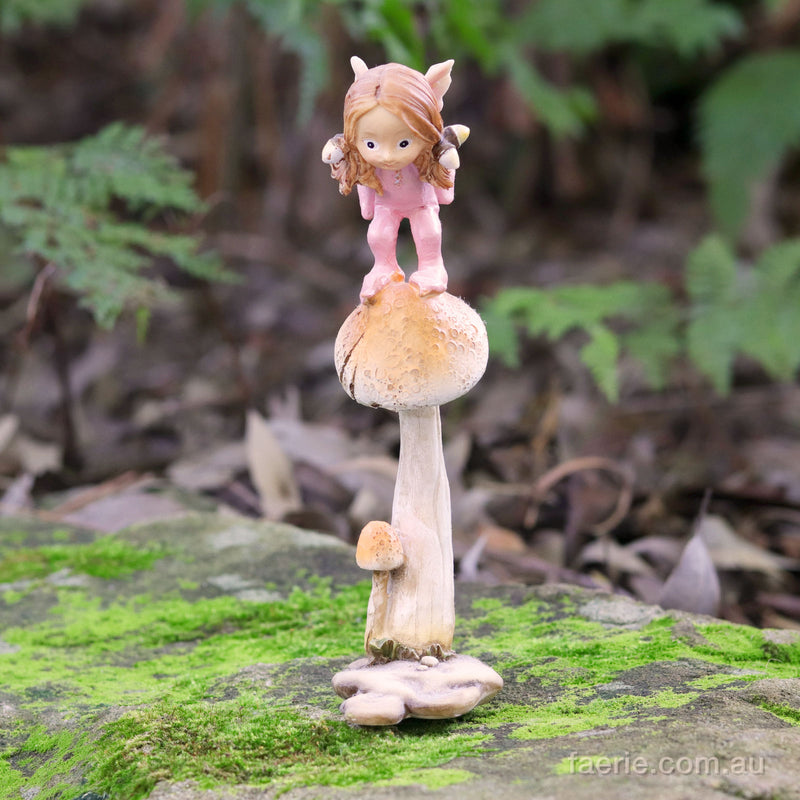 Little Fairy Child Leaping off a Mushroom