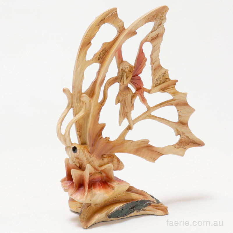 Butterfly Fairy Figurine with 'Resting Head on Hands' - Wooden Carved Look Ornament